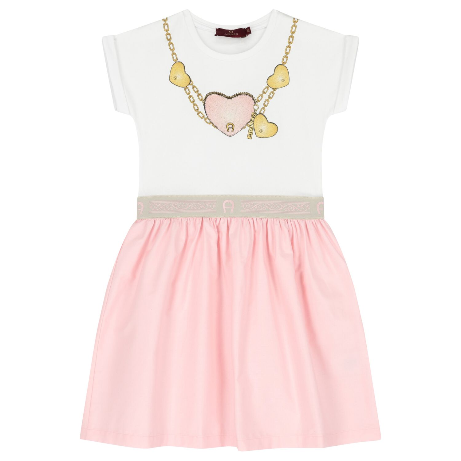 Girls White & Pink Heart Dress, 2, hi-res image number null
