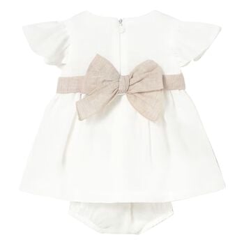 طقم فستان بناتي مزين بالزهور باللونين العاجي والبيج