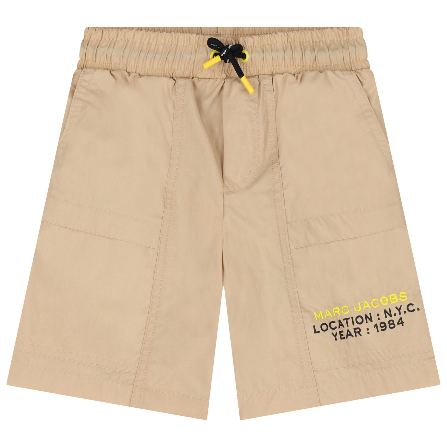 Boys Beige Logo Shorts, 1, hi-res