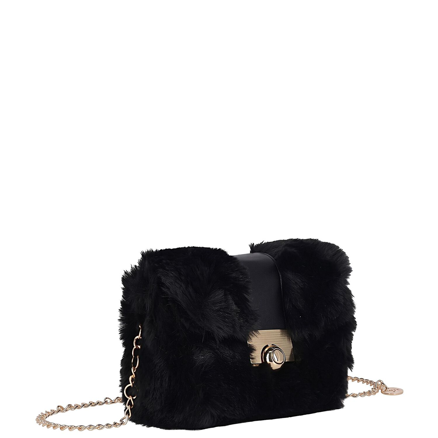Girls Black Faux Fur Handbag ( 21cm ), 3, hi-res