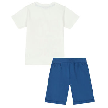 Boys Ivory & Blue Shorts Set