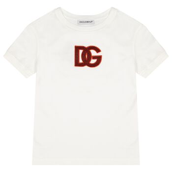 Girls White & Orange Sequin Logo T-Shirt