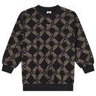 سويت شيرت بالشعارباللون الأسود والذهبي للبنات, 1, hi-res