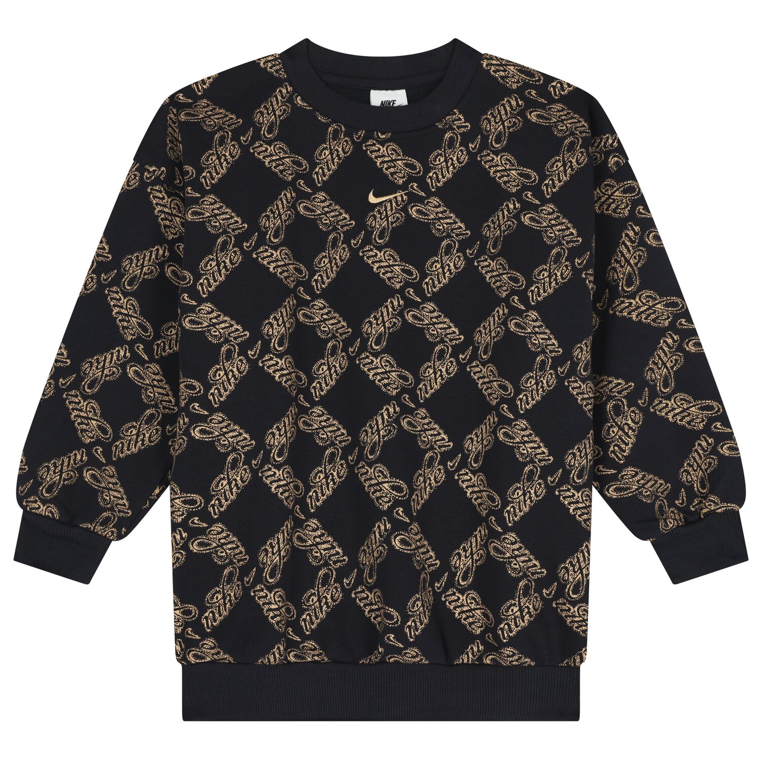 سويت شيرت بالشعارباللون الأسود والذهبي للبنات, 1, hi-res