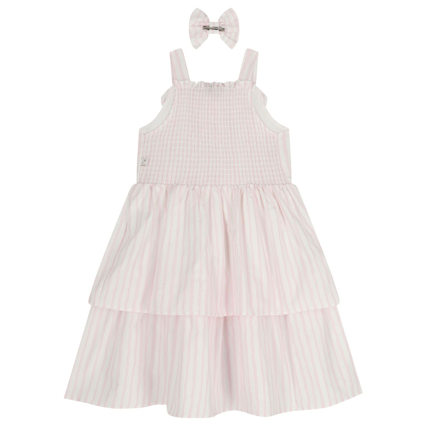 Girls Pink & White Stripe Dress Set, 1, hi-res