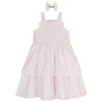 Girls Pink & White Stripe Dress Set