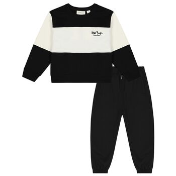 Boys Black & Ivory Logo Tracksuit