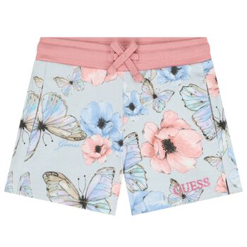 Girls Blue & Pink Floral Butterfly Logo Shorts