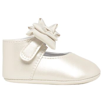 Mayoral Baby Girls Ivory Bow Pre Walker Shoes, 3 Baby Girls Ivory Bow Pre Walker Shoes