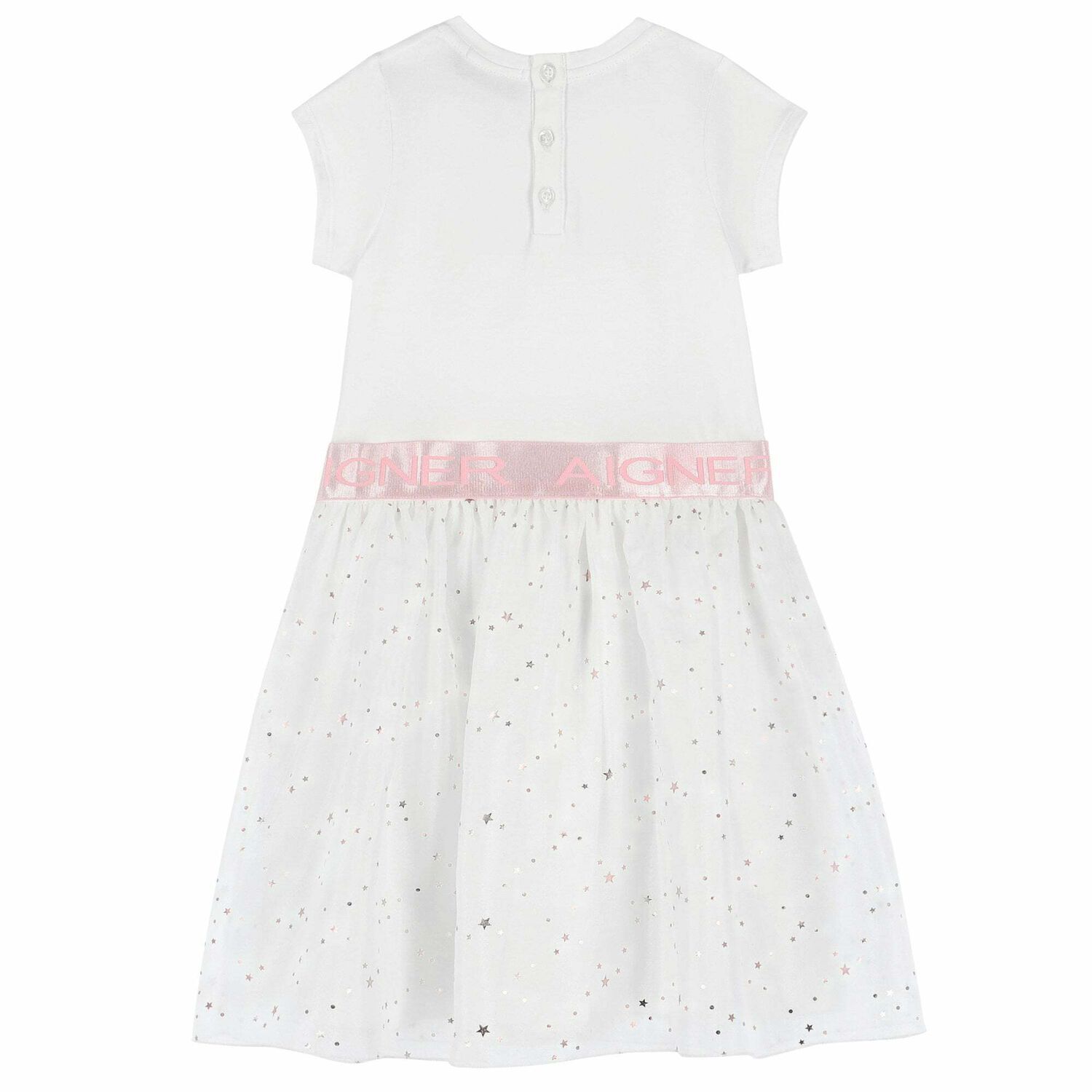 Girls White & Rose-Gold Logo Dress, 1, hi-res image number null
