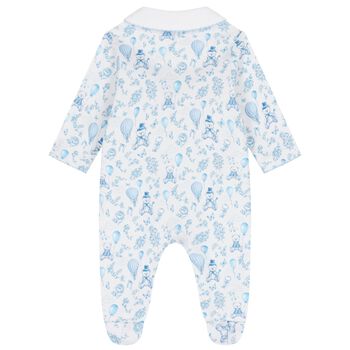 Baby Boys White & Blue Toile Babygrow