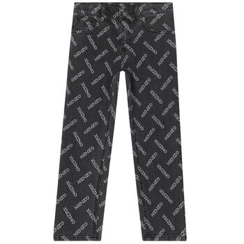 Girls Dark Grey Logo Denim Pants