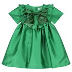 Girls Green Bow Satin Dress, 1, hi-res