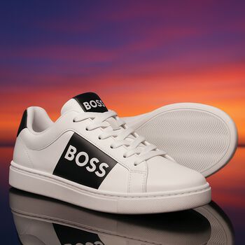 Boys White & Black Logo Trainers