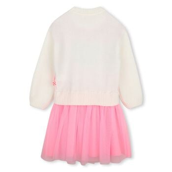 Girls Ivory & Pink Knitted Dress