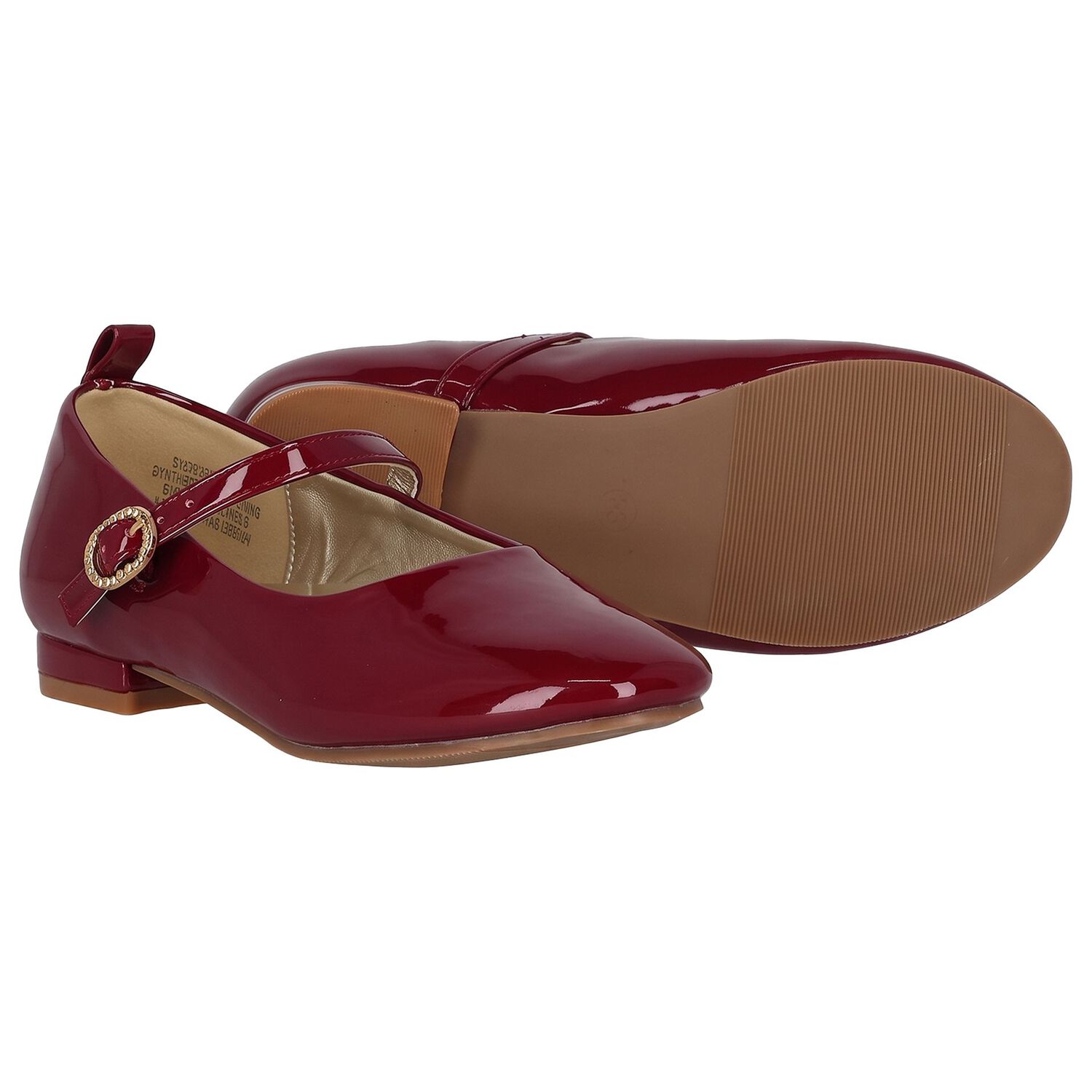 Girls Burgundy Logo Patent Leather Shoes, 1, hi-res
