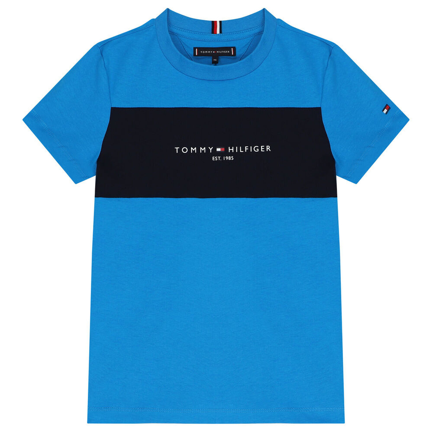 تيشيرت أولاد بالشعار باللون الأزرق, 1, hi-res