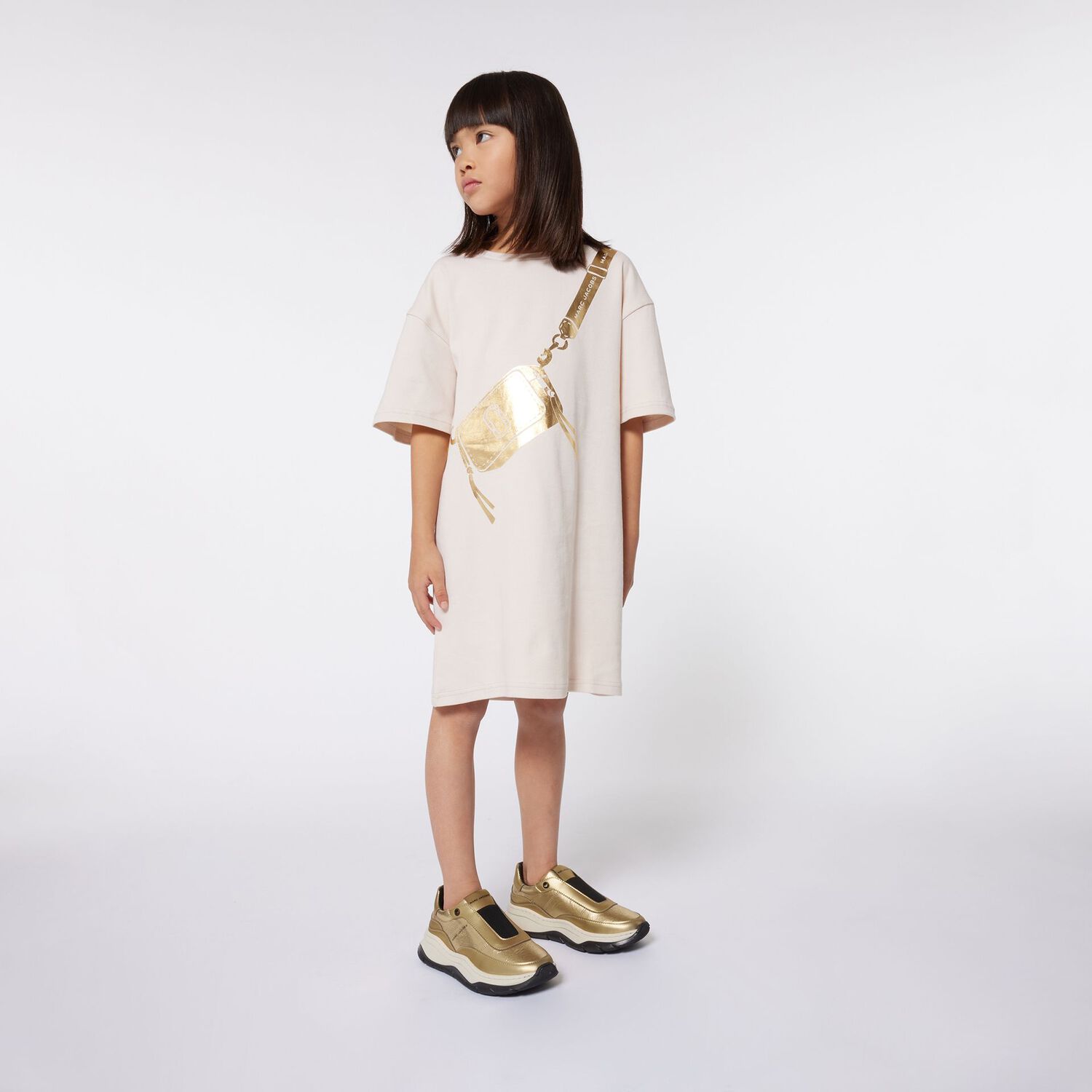 Girls Ivory & Gold Bag Dress, 2, hi-res image number null