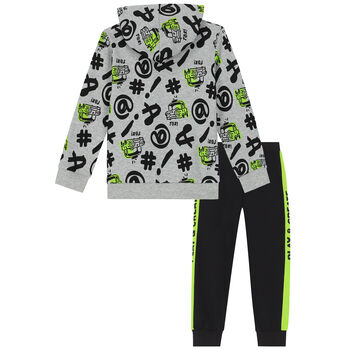 Boys Grey & Black Graphic Tracksuit