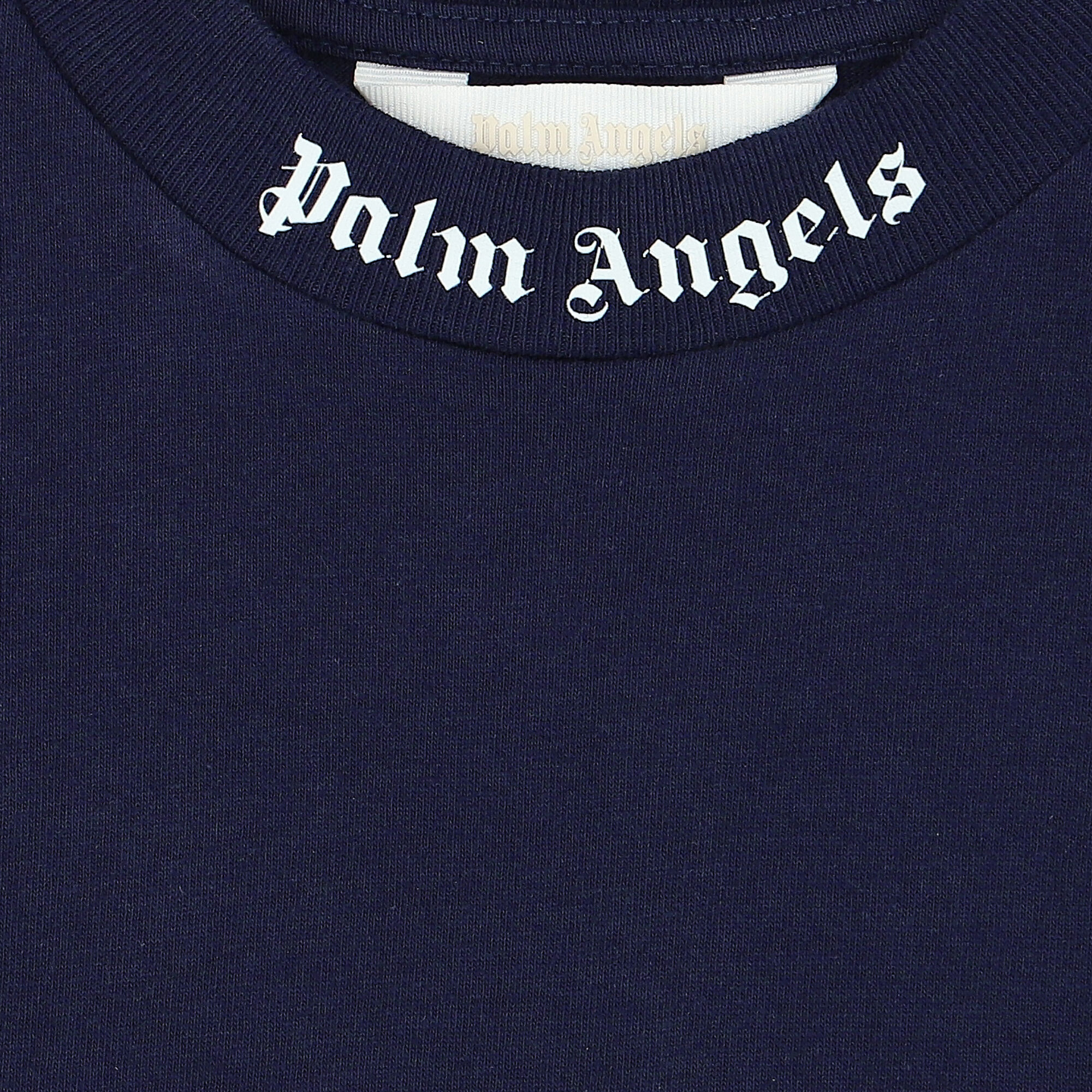 【関税込み】Palm Angels ネイビー College スウェットシャツ Palm Angels Navy Logo T-Shirt | Junior Couture USA