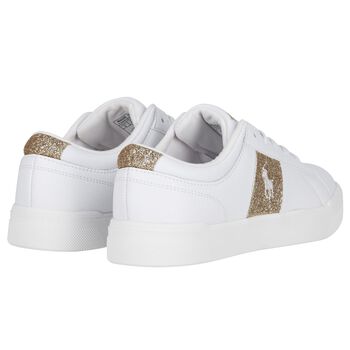 Girls White & Gold Logo Trainers
