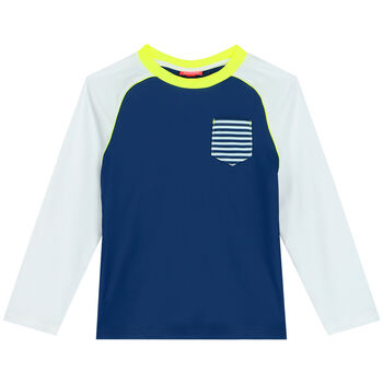 Boys Navy Blue & White Long Sleeve Rash Vesh