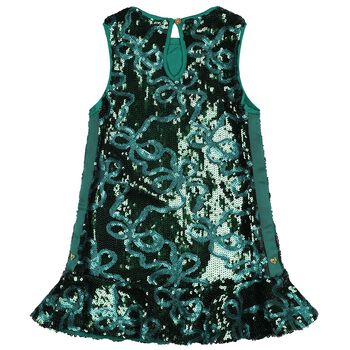 Girls Green Sequin Bow Bonita Dress
