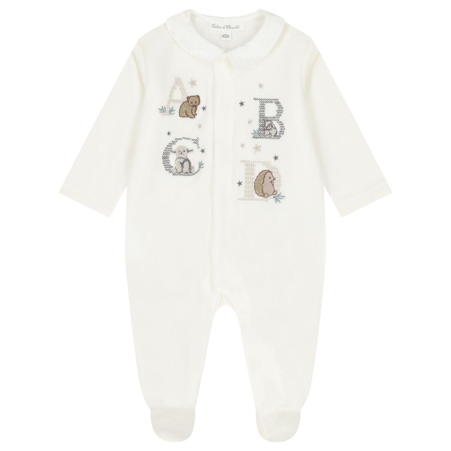 Ivory Embroidered Animal Babygrow, 1, hi-res