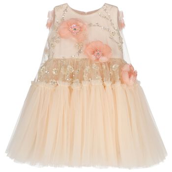 Girls Pink 3D Flower Tulle Dress