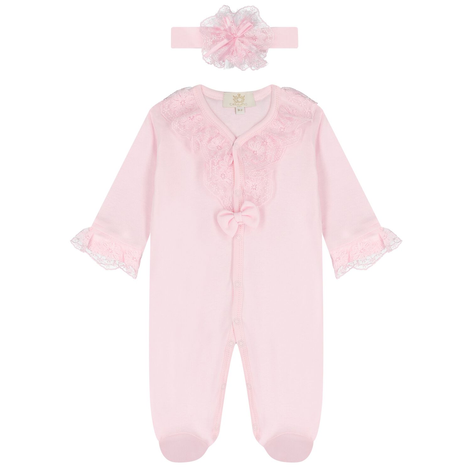 Baby Girl Pink Lace Tulle Babygrow & Headband Set, 1, hi-res