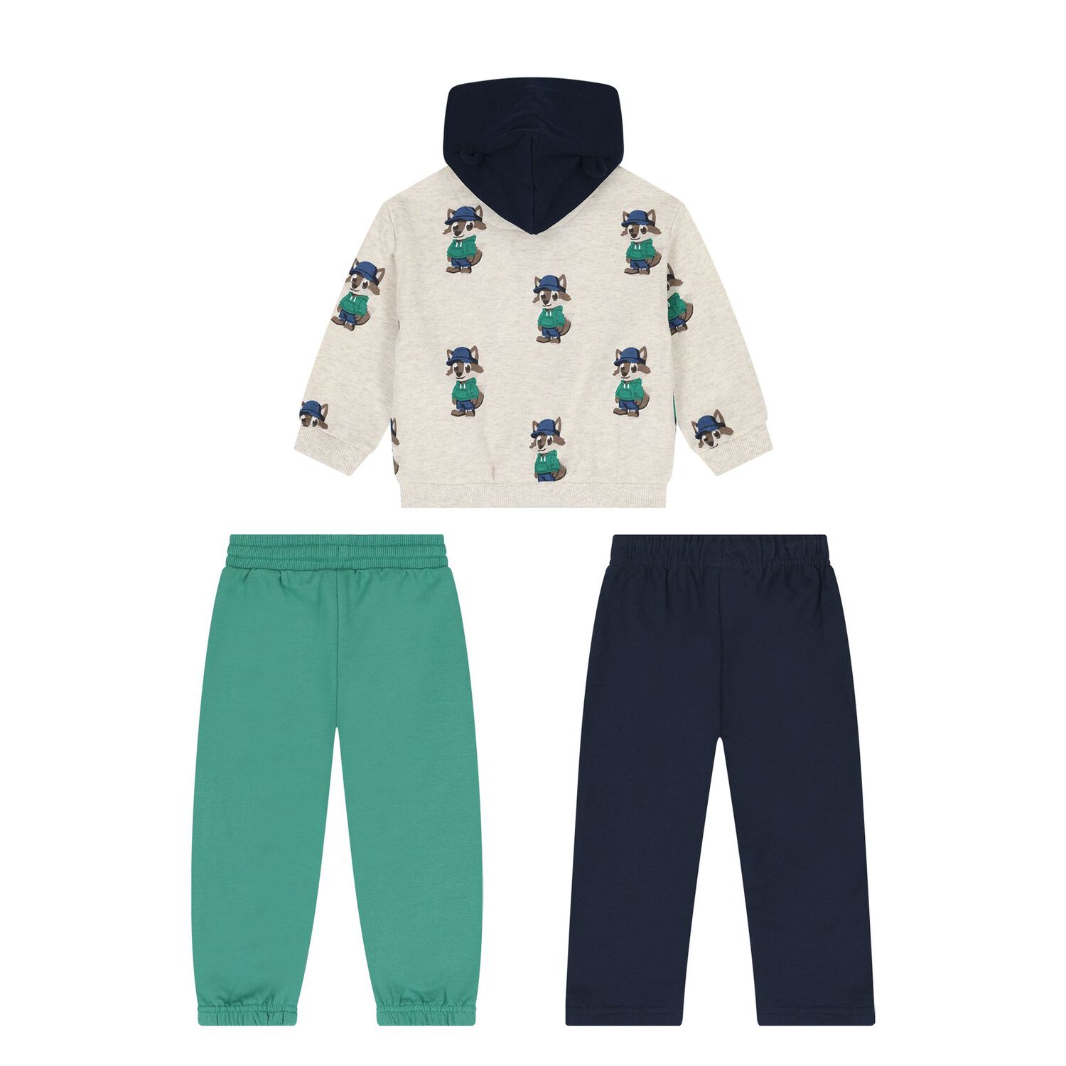 Younger Boys Beige Raccoon Tracksuit Set, 2, hi-res