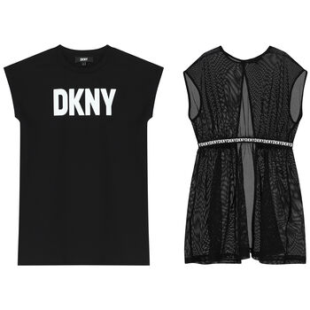 Girls Black Mesh Logo 2 in 1 Dress