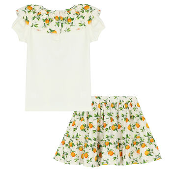 Girls Ivory & Orange Skirt Set