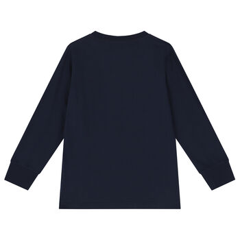 Boys Navy Blue Logo Long Sleeve Top