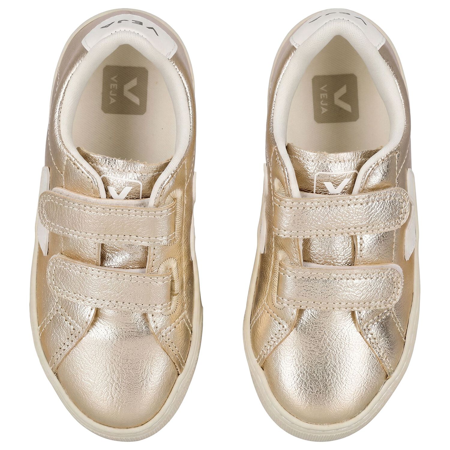 Gold & White Leather Trainers , 1, hi-res