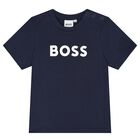 Younger Boys Navy Blue Logo T-Shirt, 3, hi-res
