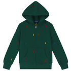 Boys Green Logo Hooded Zip Up Top, 1, hi-res