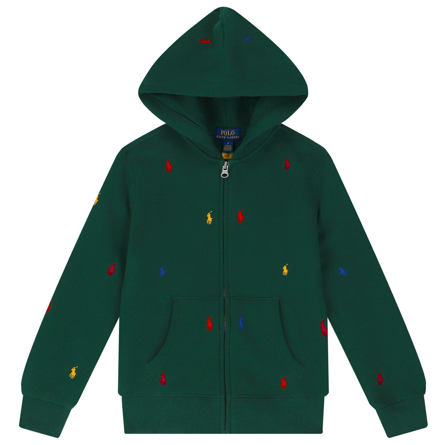Boys Green Logo Hooded Zip Up Top, 1, hi-res image number null