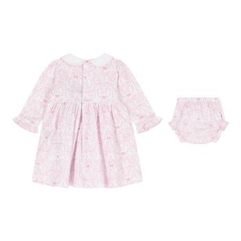  Baby Girls White & Pink Delicate Blooming Bow Dress Set