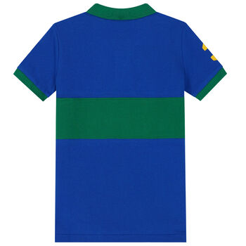 تيشيرت بولو بالشعار باللون الأزرق والأخضر للأولاد