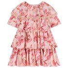 Girls Pink Floral Chiffon Dress, 1, hi-res