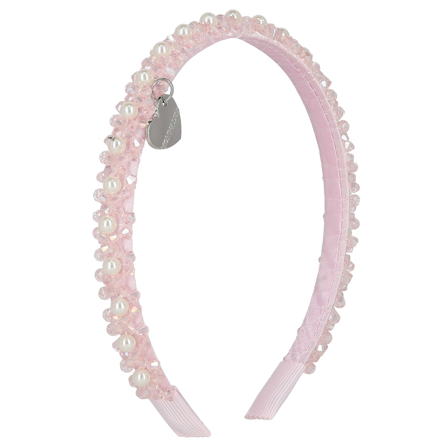 Girls Pink Logo Pearl Headband, 2, hi-res