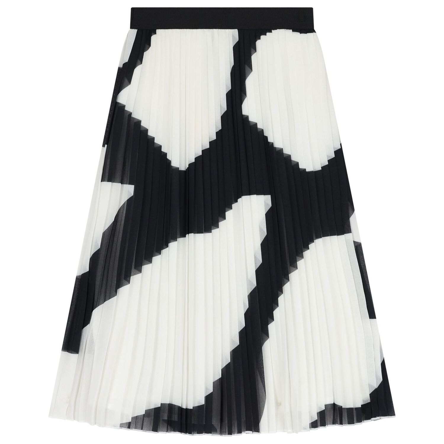 Girls Black & Ivory Zebra Pleated Skirt, 1, hi-res