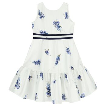 Girls White & Purple Floral Dress