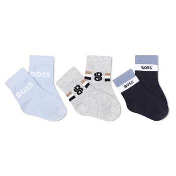 Baby Boys Blue, Grey & Navy Blue Logo Socks ( 3-Pack )