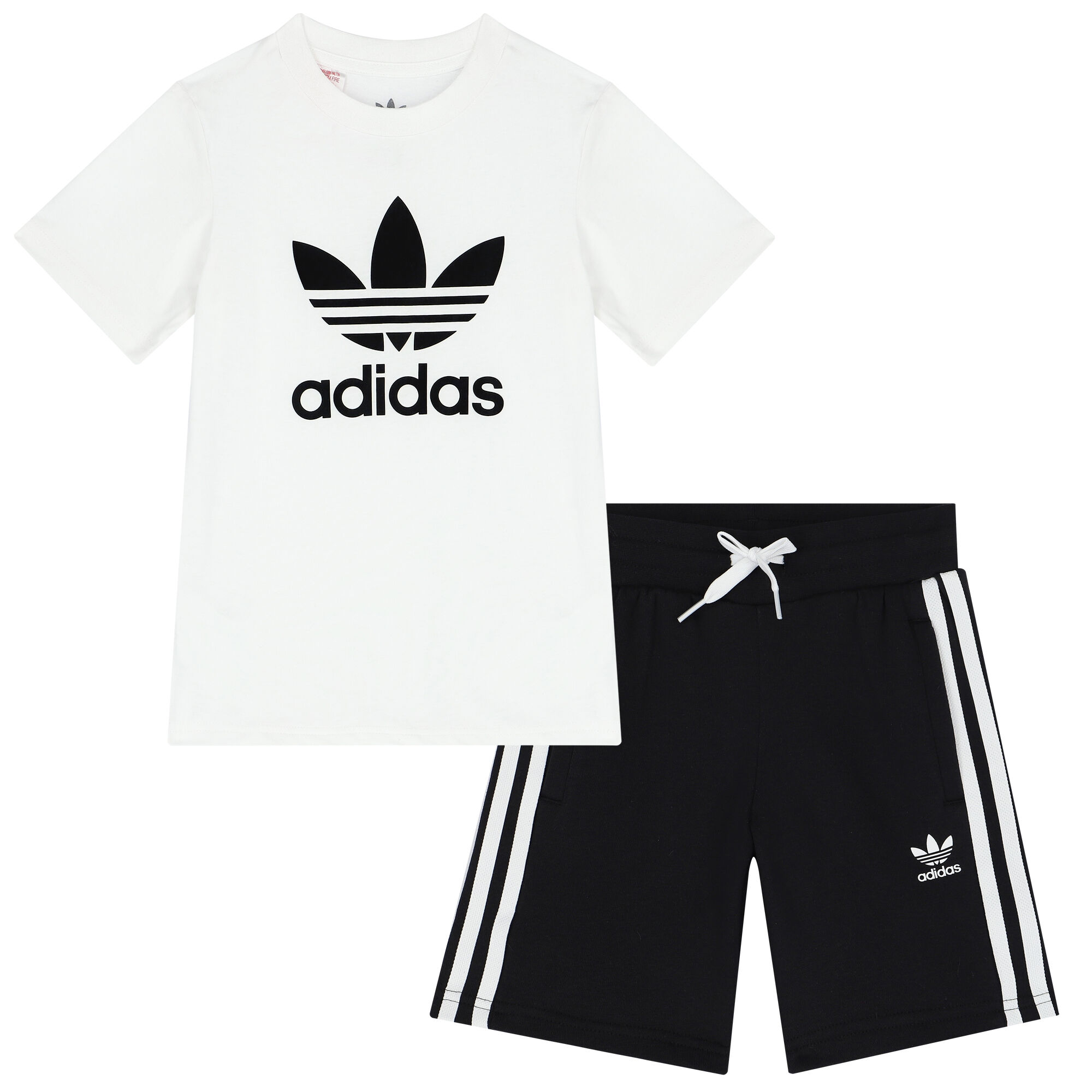 adidas Originals Boys White Black Logo Shorts Set Junior