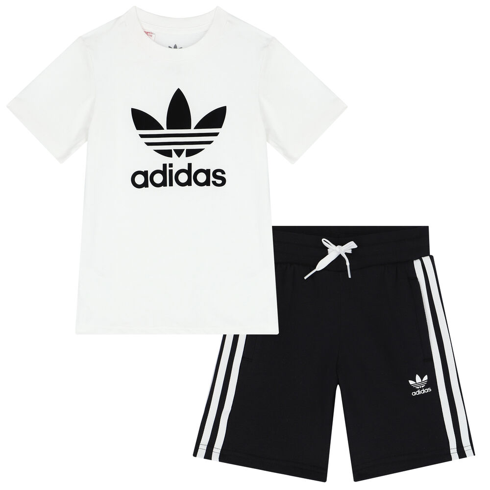 adidas Originals Boys White & Black Logo Shorts Set | Junior Couture USA | Trainingsanzüge