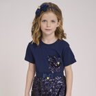 Girls Navy Blue Sequin T-Shirt, 1, hi-res