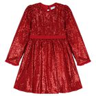 Girls Red Embellished Sequin Dress, 1, hi-res