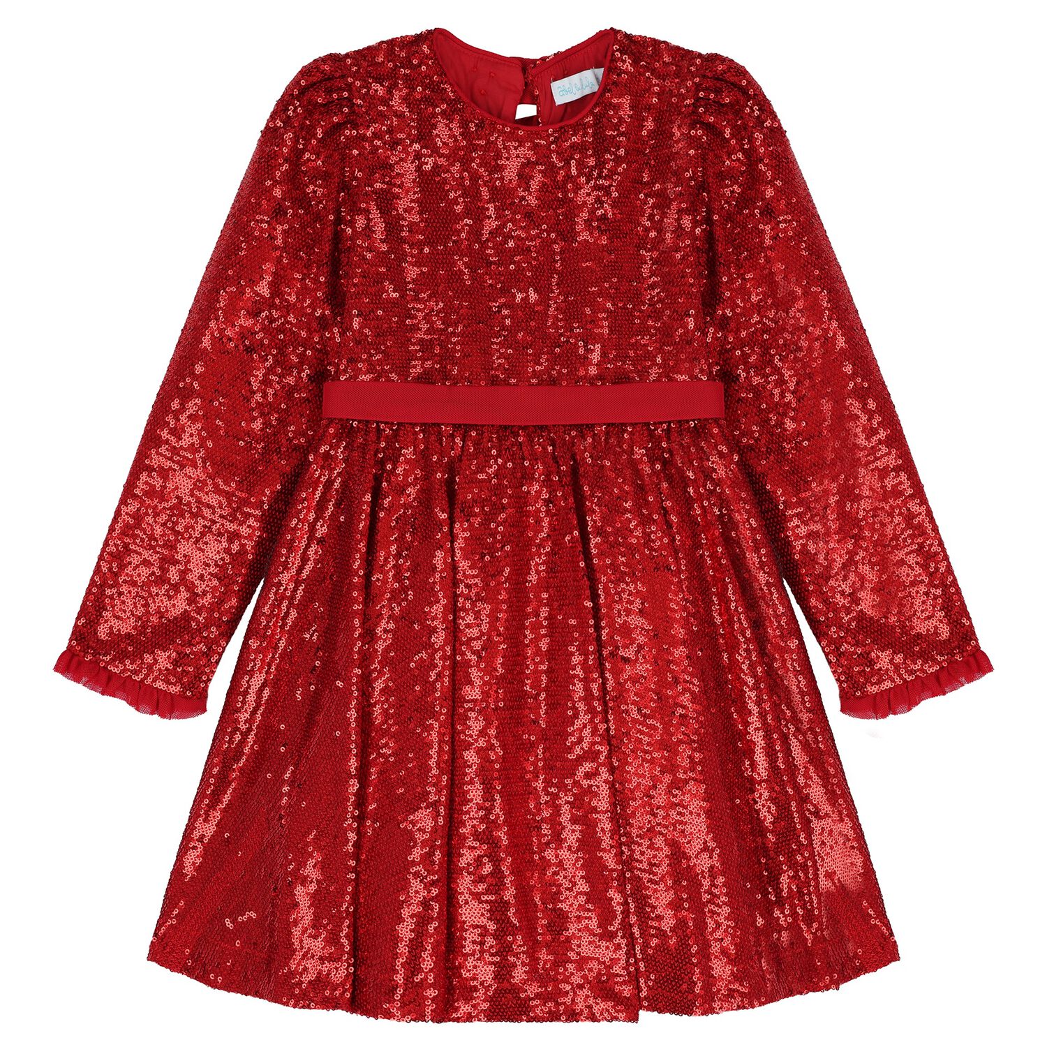 Girls Red Embellished Sequin Dress, 1, hi-res